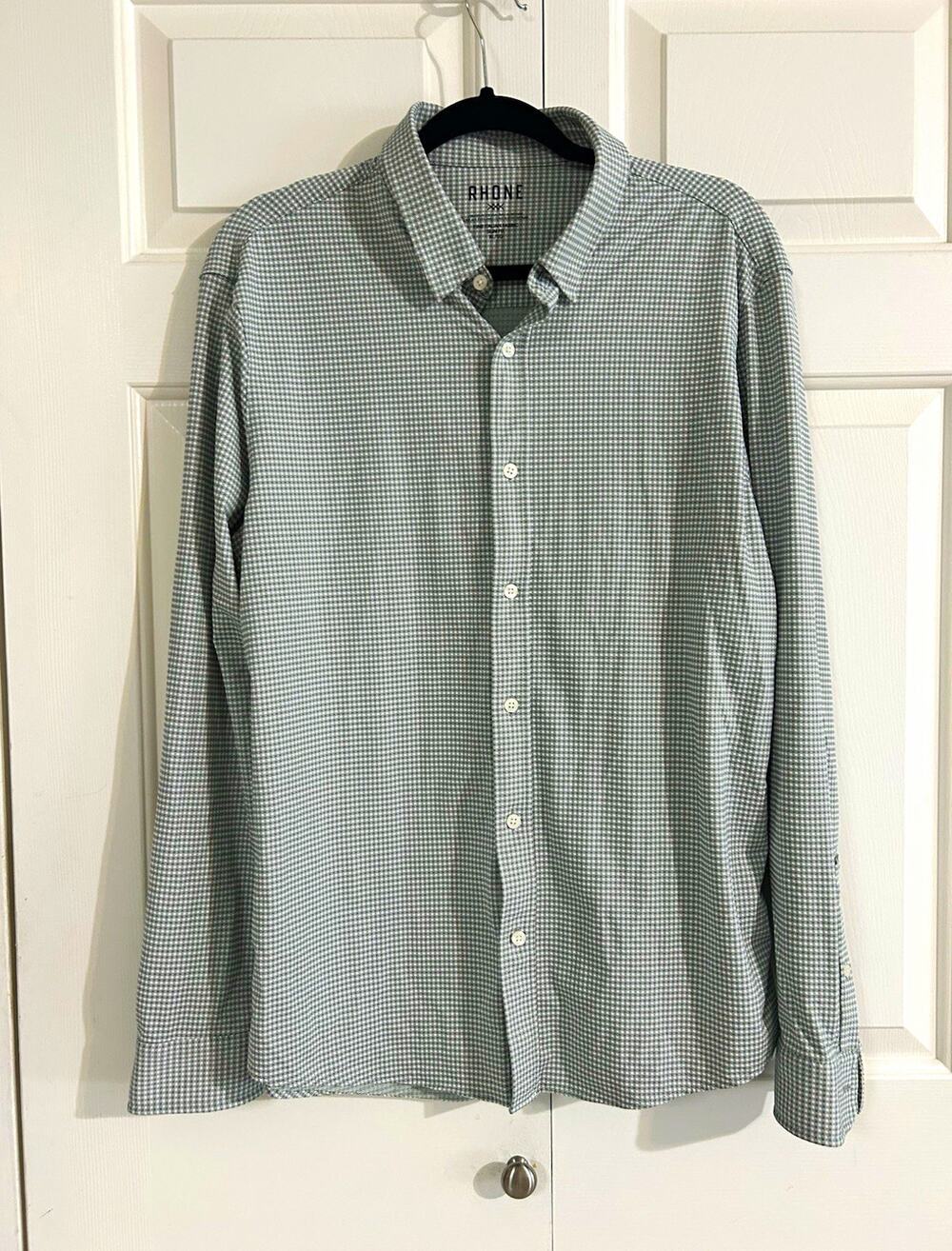 RHONE Green and White Micro-Check Button-Down Shirt